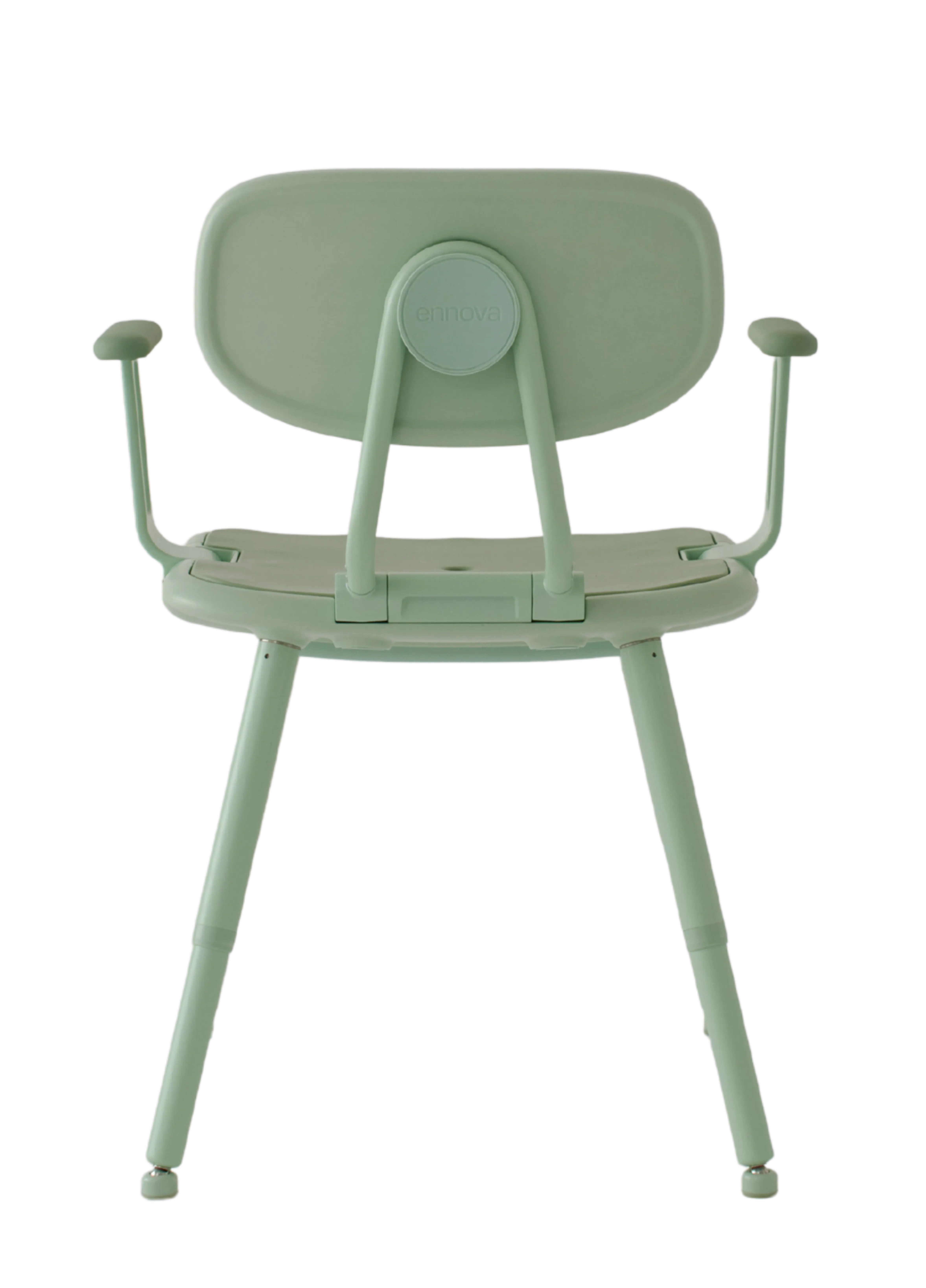 Back profile of the Eucalyptus Green Shower Chair with both bi-directional armrests upright.